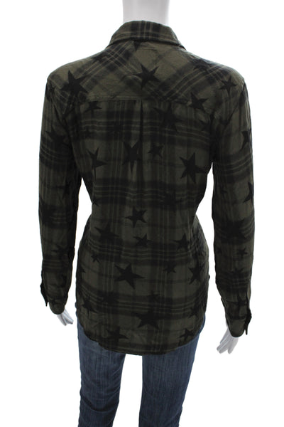 Rails Women Basic Button-Up Collared Plaid Black Long Sleeve Rayon Stars Size S