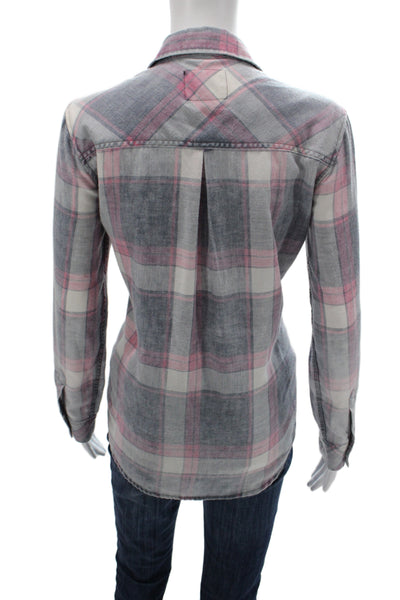 Rails Womens Collared Plaid Button-Up Long Sleeve Top Blue Size S