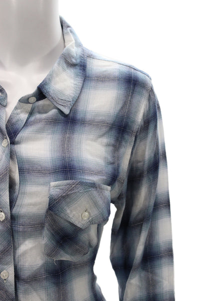 Rails Womens Collared Plaid Button-Up Long Sleeve Top Blue Size S