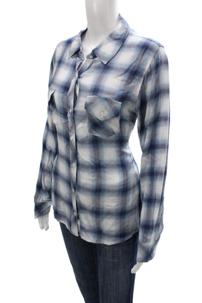 Rails Womens Collared Plaid Button-Up Long Sleeve Top Blue Size S