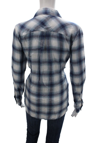 Rails Womens Collared Plaid Button-Up Long Sleeve Top Blue Size S