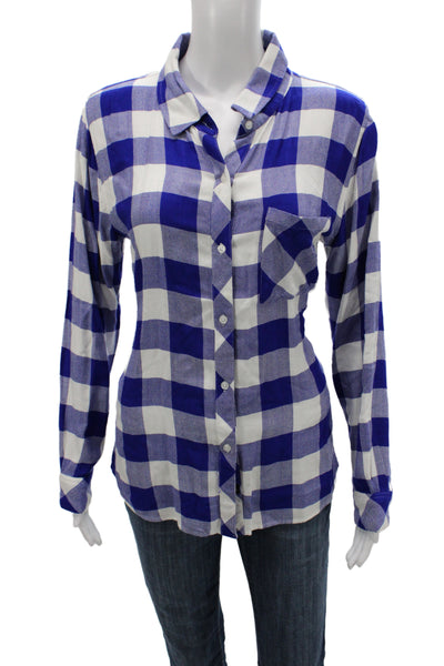 Rails Women Blue Plaid Button-Up Rayon Long Sleeve Collared Top Size S