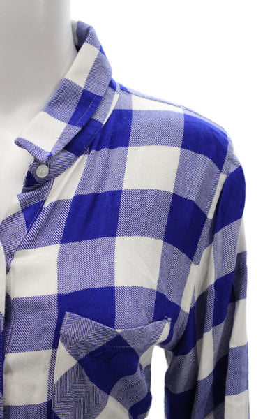 Rails Women Blue Plaid Button-Up Rayon Long Sleeve Collared Top Size S