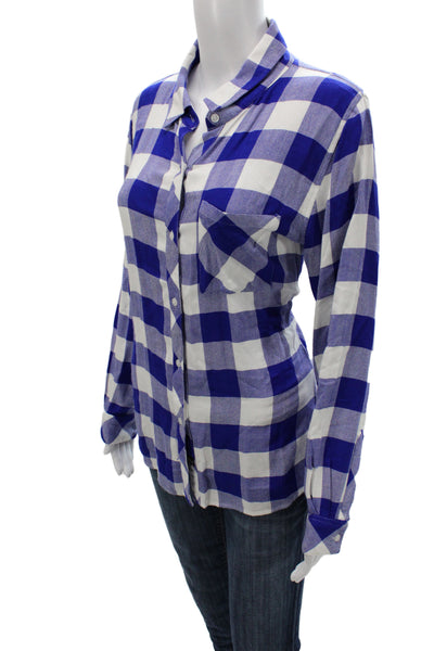 Rails Women Blue Plaid Button-Up Rayon Long Sleeve Collared Top Size S
