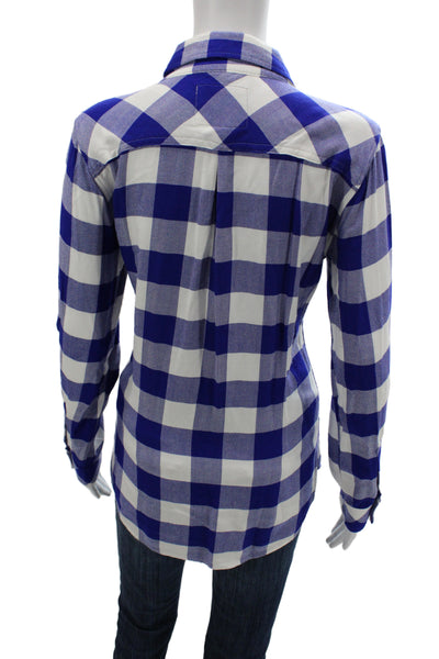 Rails Women Blue Plaid Button-Up Rayon Long Sleeve Collared Top Size S