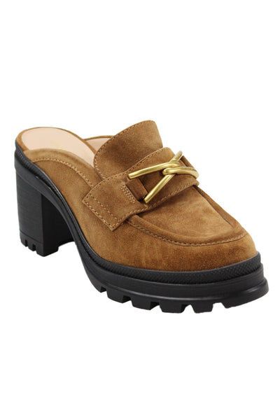 Veronica Beard Womens Suede Wynter Block Heels Loafer Mules Hazel Brown Size 6.5