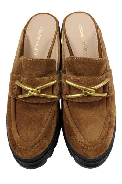Veronica Beard Womens Suede Wynter Block Heels Loafer Mules Hazel Brown Size 6.5