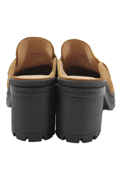 Veronica Beard Womens Suede Wynter Block Heels Loafer Mules Hazel Brown Size 6.5