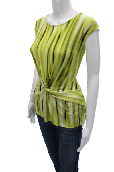Calvin Klein Women Jersey Striped Sleeveless T-Shirt Green Size M