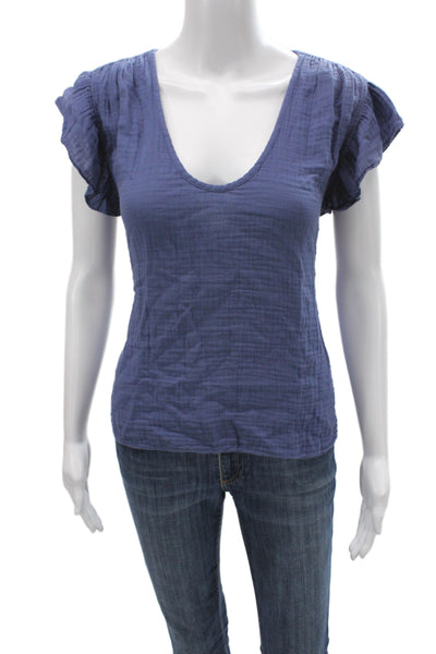 Velvet by Graham & Spencer Womens Scoop Neck Cotton T-Shirt Blue Size M