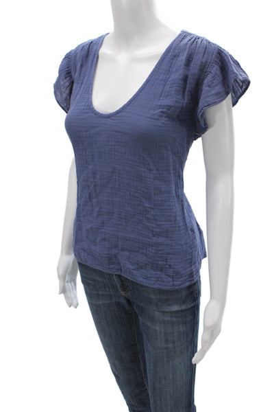 Velvet by Graham & Spencer Womens Scoop Neck Cotton T-Shirt Blue Size M