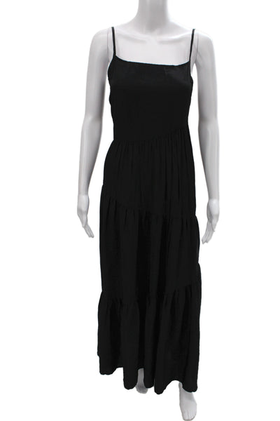 Muche Et Muchette Womens Black Boho Maxi Dress Square Neck Sleeveless Size One
