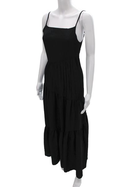 Muche Et Muchette Womens Black Boho Maxi Dress Square Neck Sleeveless Size One