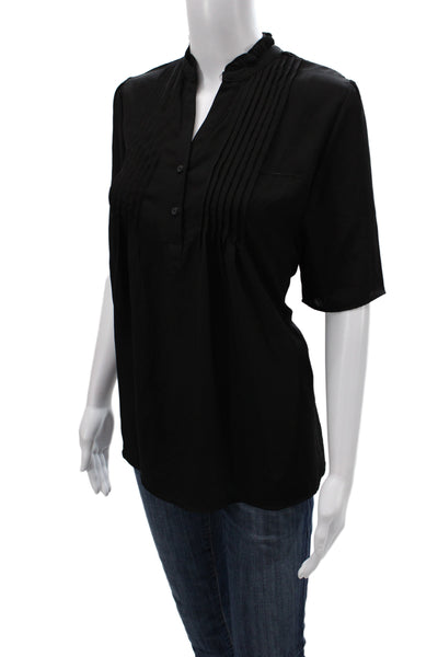 T Tahari Women Tunic Blouse Black V-Neck Short Sleeve Polyester Size XL