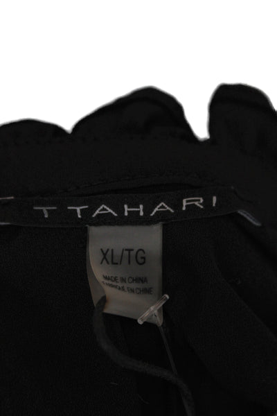T Tahari Women Tunic Blouse Black V-Neck Short Sleeve Polyester Size XL