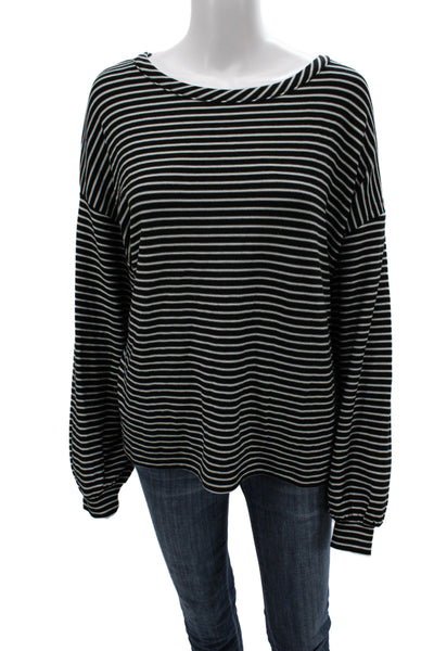 Chaser Womens Jersey T-Shirt Black Striped Long Sleeve Round Neck Size L