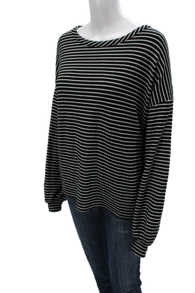 Chaser Womens Jersey T-Shirt Black Striped Long Sleeve Round Neck Size L