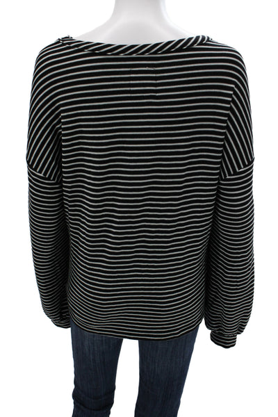 Chaser Womens Jersey T-Shirt Black Striped Long Sleeve Round Neck Size L
