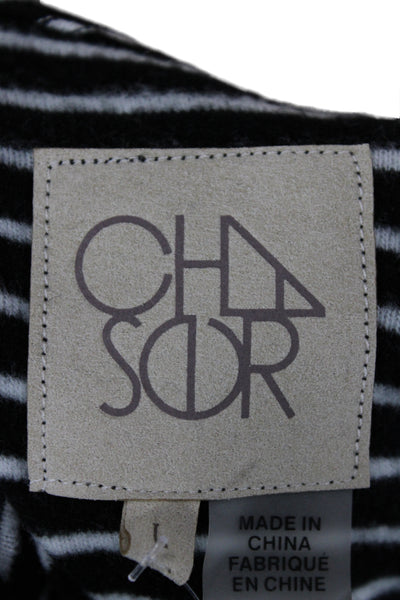 Chaser Womens Jersey T-Shirt Black Striped Long Sleeve Round Neck Size L