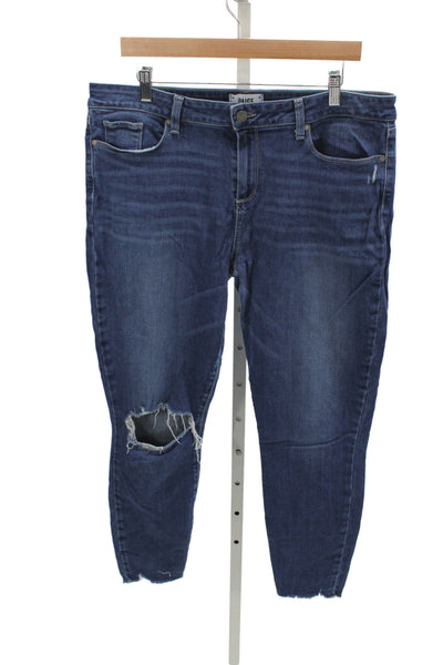 Paige Womens Ankle High Rise Jeans Blue Cotton Button Inseam 28 Size 34