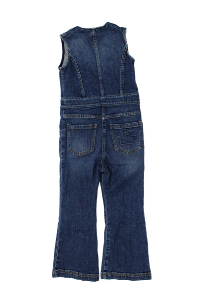 Etro Girls Blue Floral Overall V-Neck Sleeveless Button 98% Cotton Size 6