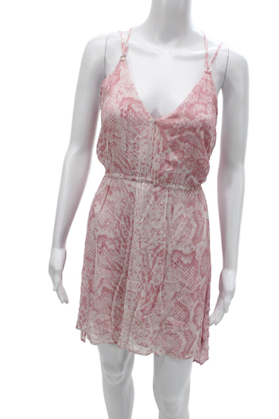Allsaints Womens Pink Animal Print Slip Dress V Neck Sleeveless Size 4