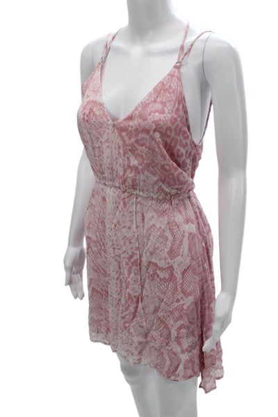 Allsaints Womens Pink Animal Print Slip Dress V Neck Sleeveless Size 4