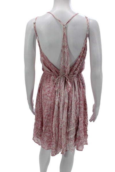 Allsaints Womens Pink Animal Print Slip Dress V Neck Sleeveless Size 4