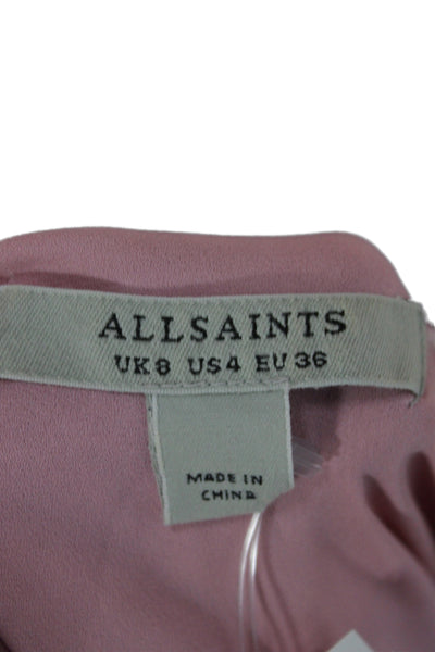 Allsaints Womens Pink Animal Print Slip Dress V Neck Sleeveless Size 4