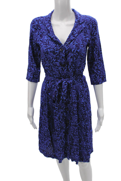 Agnes B Womens Blue Viscose Shirt Dress Button Collared 3/4 Sleeve Size 36