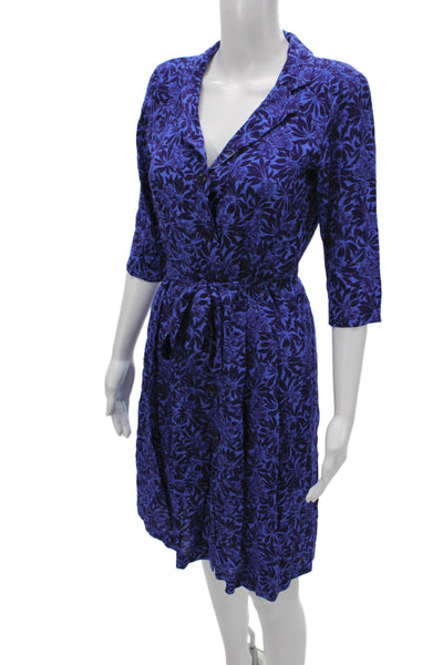 Agnes B Womens Blue Viscose Shirt Dress Button Collared 3/4 Sleeve Size 36