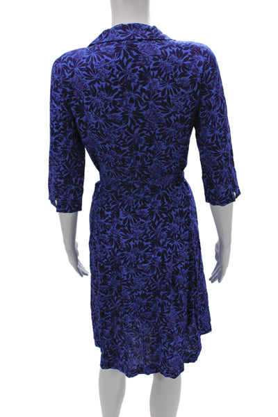 Agnes B Womens Blue Viscose Shirt Dress Button Collared 3/4 Sleeve Size 36