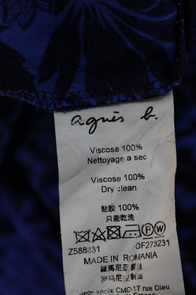 Agnes B Womens Blue Viscose Shirt Dress Button Collared 3/4 Sleeve Size 36
