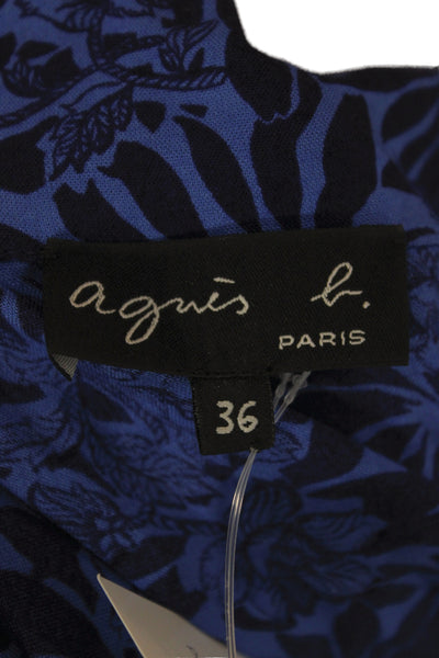 Agnes B Womens Blue Viscose Shirt Dress Button Collared 3/4 Sleeve Size 36