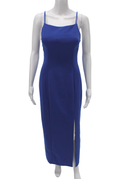 Tahari Women Maxi Dress Blue Square Neck Sleeveless Polyester Zip Size 6