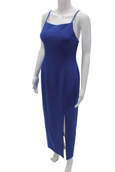 Tahari Women Maxi Dress Blue Square Neck Sleeveless Polyester Zip Size 6
