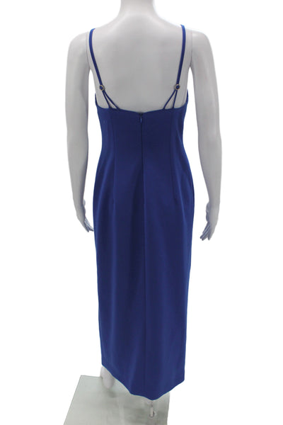 Tahari Women Maxi Dress Blue Square Neck Sleeveless Polyester Zip Size 6