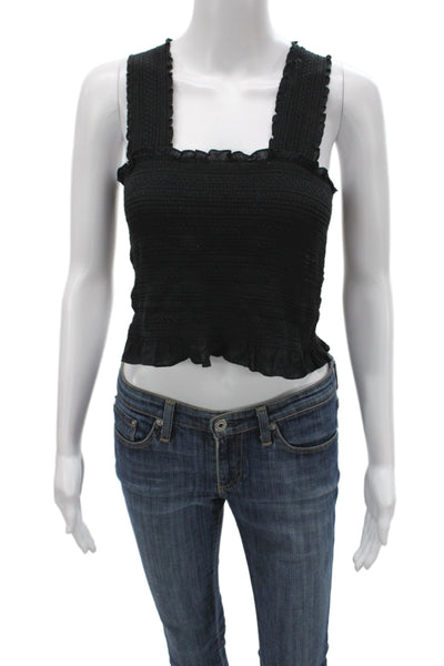 Ecote Women Black Viscose Square Neck Sleeveless Camisole Boho Size M