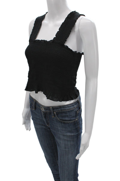 Ecote Women Black Viscose Square Neck Sleeveless Camisole Boho Size M