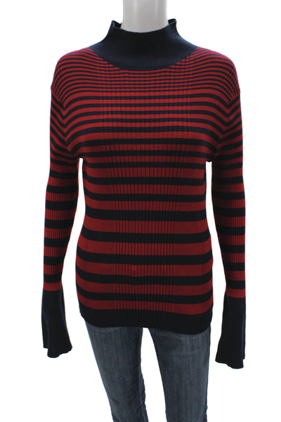 Strenesse Womens Striped Mock Neck Pullover Sweater Blue Long Sleeve Size 10