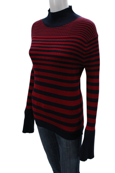 Strenesse Womens Striped Mock Neck Pullover Sweater Blue Long Sleeve Size 10