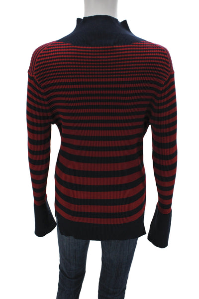 Strenesse Womens Striped Mock Neck Pullover Sweater Blue Long Sleeve Size 10