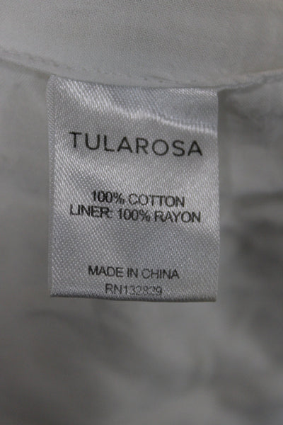 Tularosa Women Cropped White Cotton V Neck Tie Short Sleeve Boho Blouse Size M