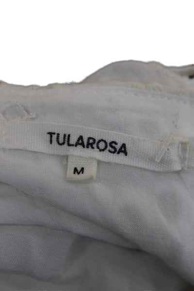 Tularosa Women Cropped White Cotton V Neck Tie Short Sleeve Boho Blouse Size M