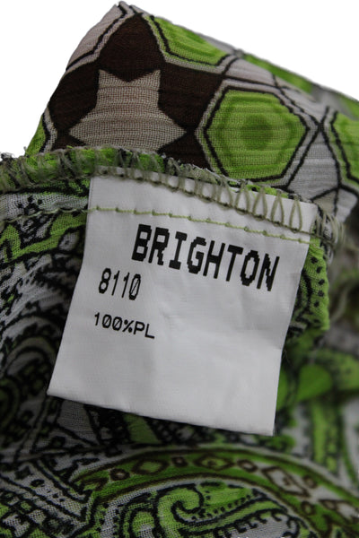 Brighton Women V-Neck Paisley Tunic 3/4 Sleeve Green Polyester Size 40