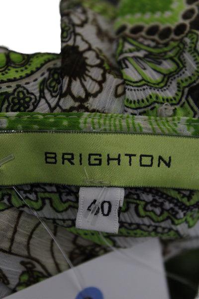 Brighton Women V-Neck Paisley Tunic 3/4 Sleeve Green Polyester Size 40
