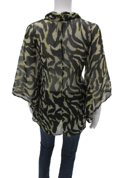 Alberto Makali Women Animal Print V-Neck Tunic Blouse Black 3/4 Sleeve Size L