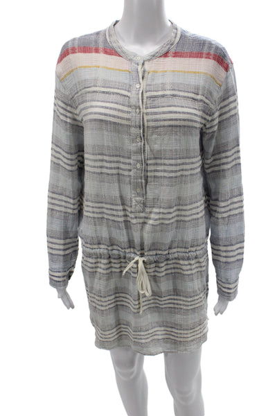 Xirena Womens Shirt Dress Blue Striped Long Sleeve Button Cotton Short Size XS