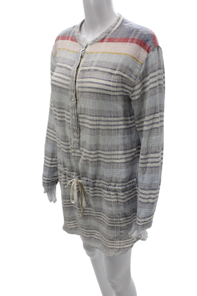 Xirena Womens Shirt Dress Blue Striped Long Sleeve Button Cotton Short Size XS