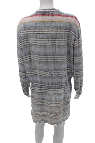 Xirena Womens Shirt Dress Blue Striped Long Sleeve Button Cotton Short Size XS